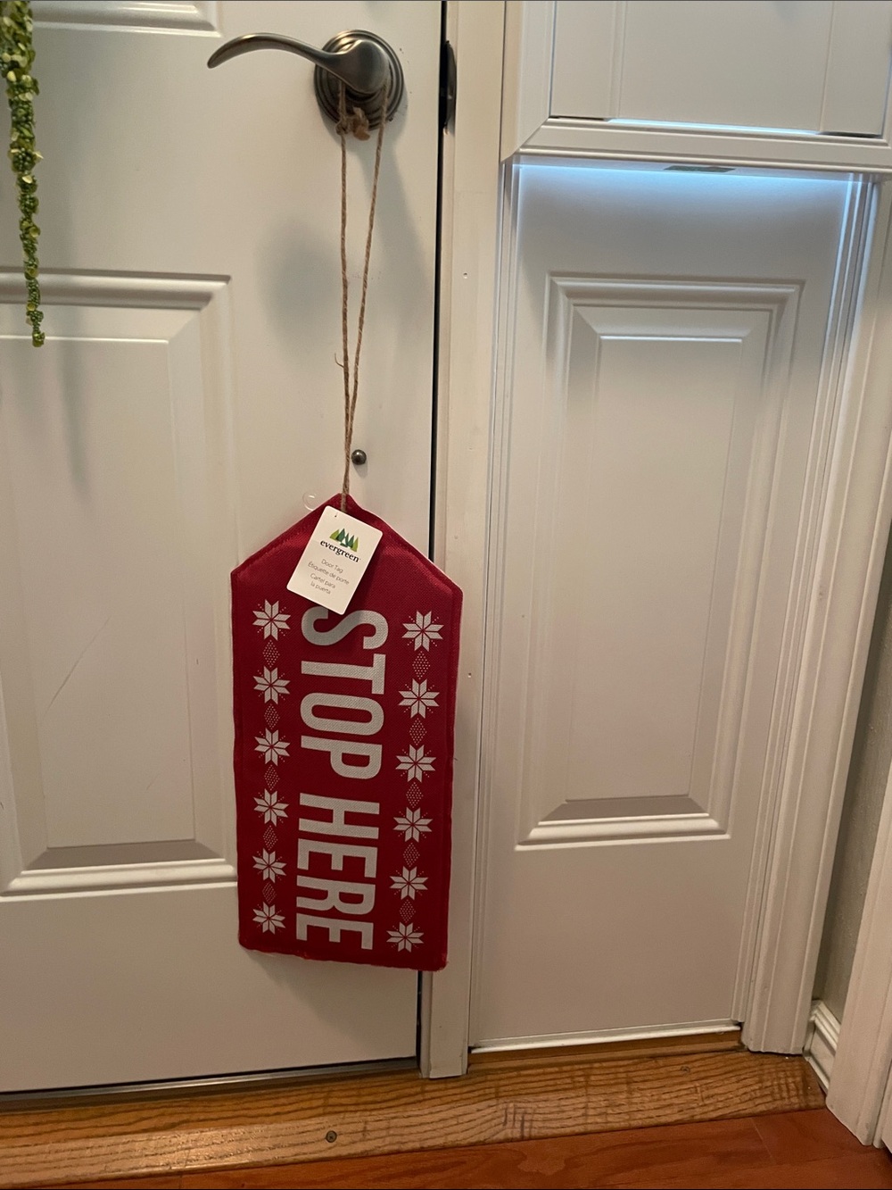NWT EVERGREEN Christmas Door Tag Reversible Hanger STOP HERE or NICE Magnetic